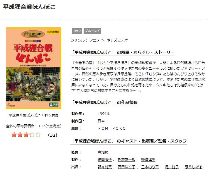 平成狸合戦ぽんぽこ　DVDレンタル