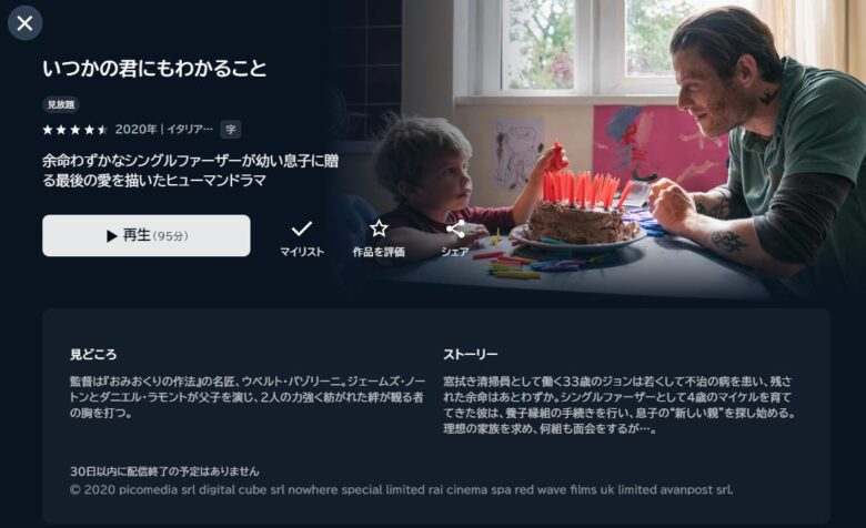 いつかの君にもわかること　U-NEXT配信画面