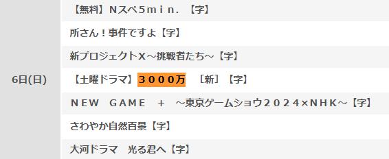 3000万　NHKオンデマンド配信予定